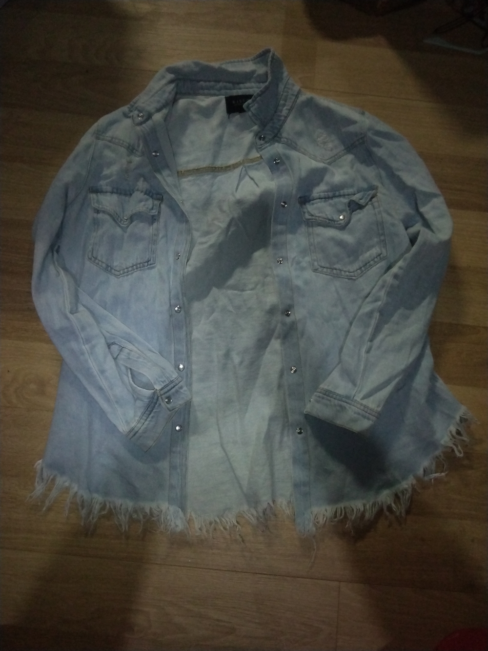 Light Wash Frayed Hem Denim Jacket - Women's Jean Jacket